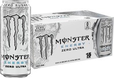 New Monster Energy Zero Ultra, Sugar Free Energy Drink, 16 Ounce Pack of 15
