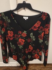 Sian Lily Women's 2X Black Red Green Floral Long