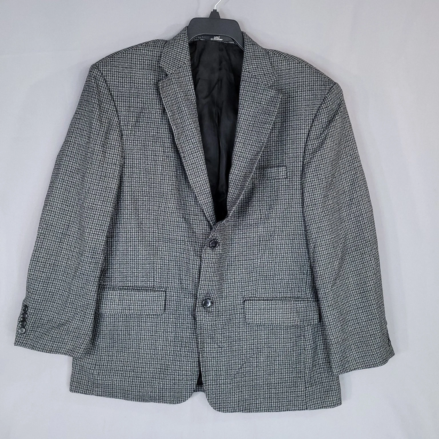 Haggar Men's Sport Coat Blazer Gray Black Houndstooth Wool Blend 42 Short