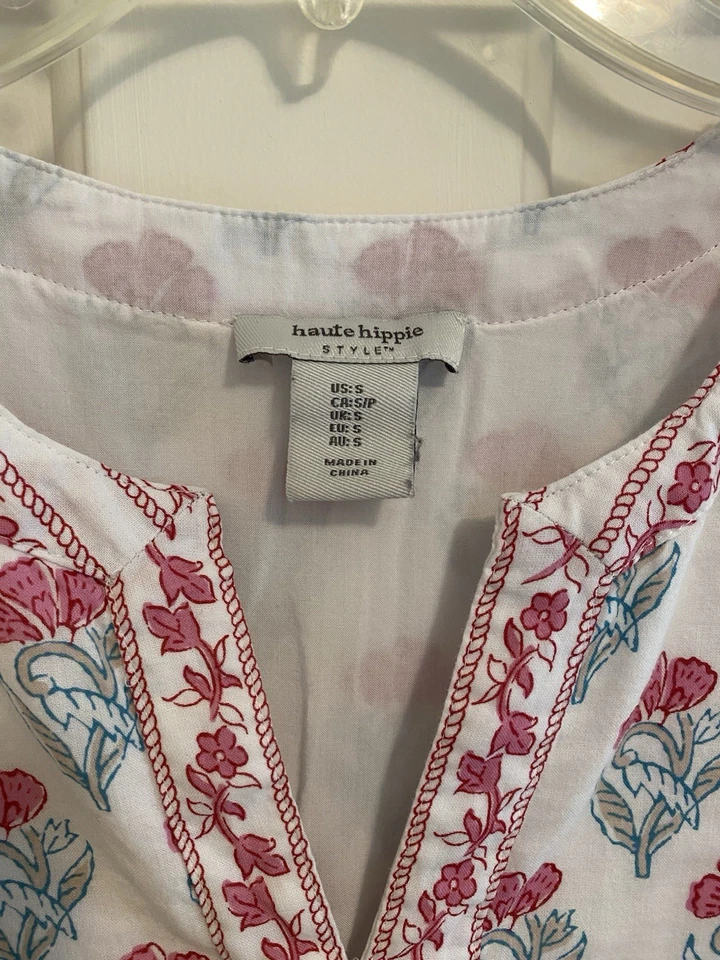 Haute Hippie Pink & White Floral Cotton Lined Boho Dress, Size Small - Image 3 of 4