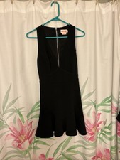 Showpo Little Black Dress Sleeveless Deep V Ruffle Hem Cut Out Back Size 4 VGC