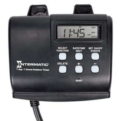 Black Outdoor Timer with 7 Day Programming Weatherproof Plug In Control
