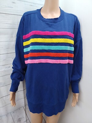 Crown & Ivy Womens Stripe Rainbow Sweater Top Soft Comfy Side Slits Size L