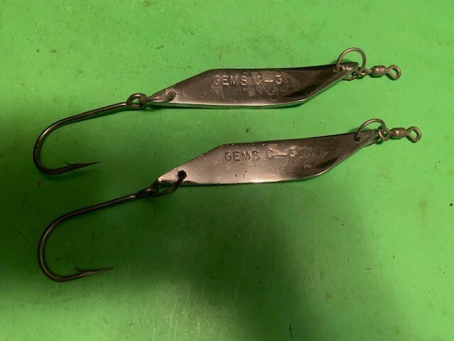 VERY RARE PAIR OF GEMS C-3 CASTING SPOONS 5 INCHES LONG & 3 OUNCES FISHING LURES - Image 1