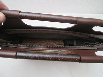 Sac à Main Vintage SOCO En Cuir Et Raphia - Marron - Occasion Porté - Style Sac D'épaule Femme
