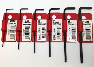 Bondhus Ball-End L-Shaped Metric Hex Allen Keys; Sizes 1.27-14MM