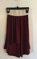 Junior Girls No Boundaries Skirt size Small 3-5, Hi-Low Burgundy white lace -494