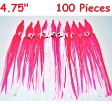 100 pcs 4.75" Hoochies Squid Skirts Octopus Trolling Saltwater Lures-Pink/white