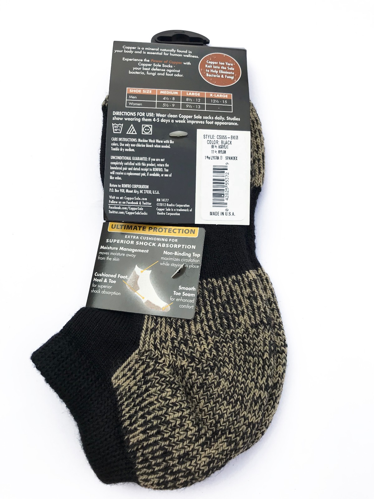 SAOLA Calze nere taglio basso suola rame massima protezione unisex medie MADE IN USA