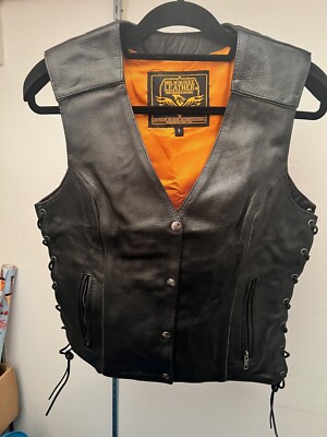 Women's Distressed Brown 'Open Neck' Motorcycle Leather Vest With Side – Extreme Biker Wear - View #6