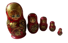 Russian Nesting Dolls 5-Piece Hand Painted Wooden 5 In 1 Dolls 6” Multicolor Red