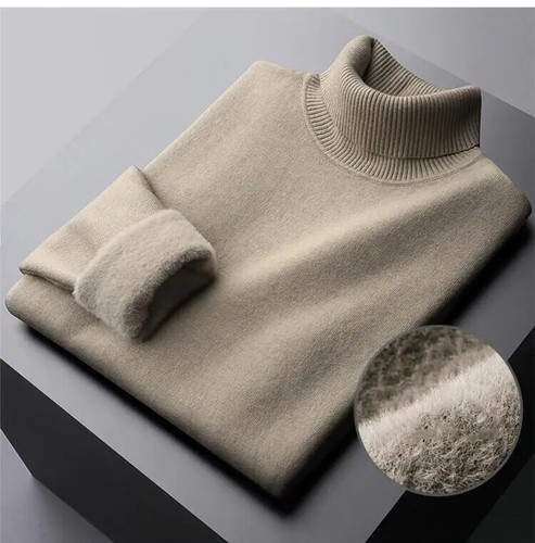 Otoño Invierno Para hombres Cuello Alto Suéter Tejido Terciopelo Pullover Suéter Exterior - Imagen 10 de 24