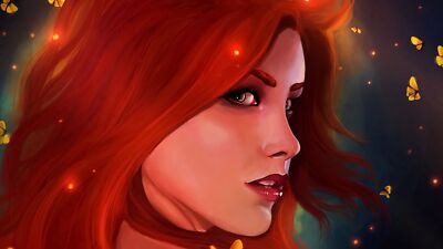 Anime girls open mouth women face profile redhead long Playmat Gaming Mat Desk