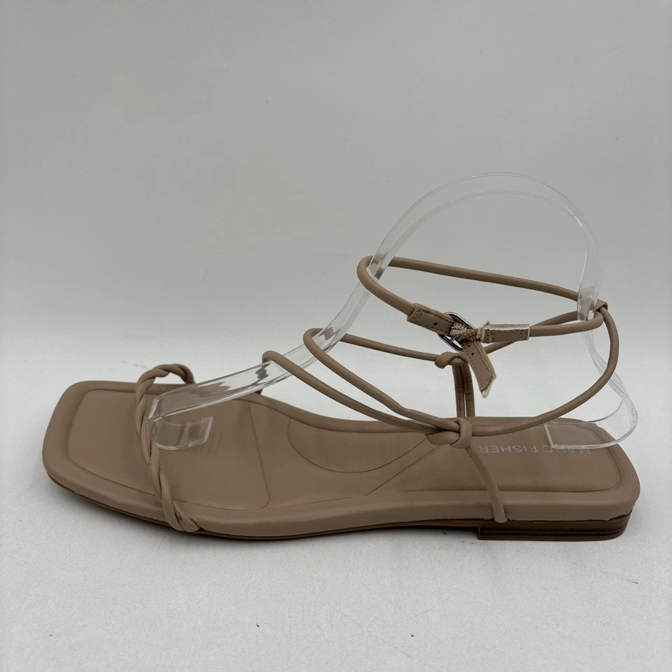 Marc Fisher LUETH Taupe Synthetic Square Toe Strappy Flat Sandals, Size 10M - Image 3 of 4