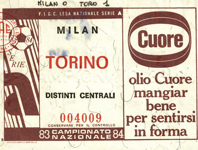 Billet De Match Milan - Juventus 1983/1984 - Serie A - Distinti Centrali - Italie