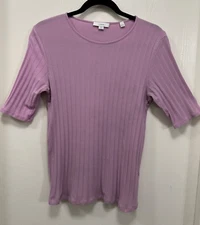 Vince Women Pullover Top Ribbed Knit Pink Cotton blend size L *Flaws