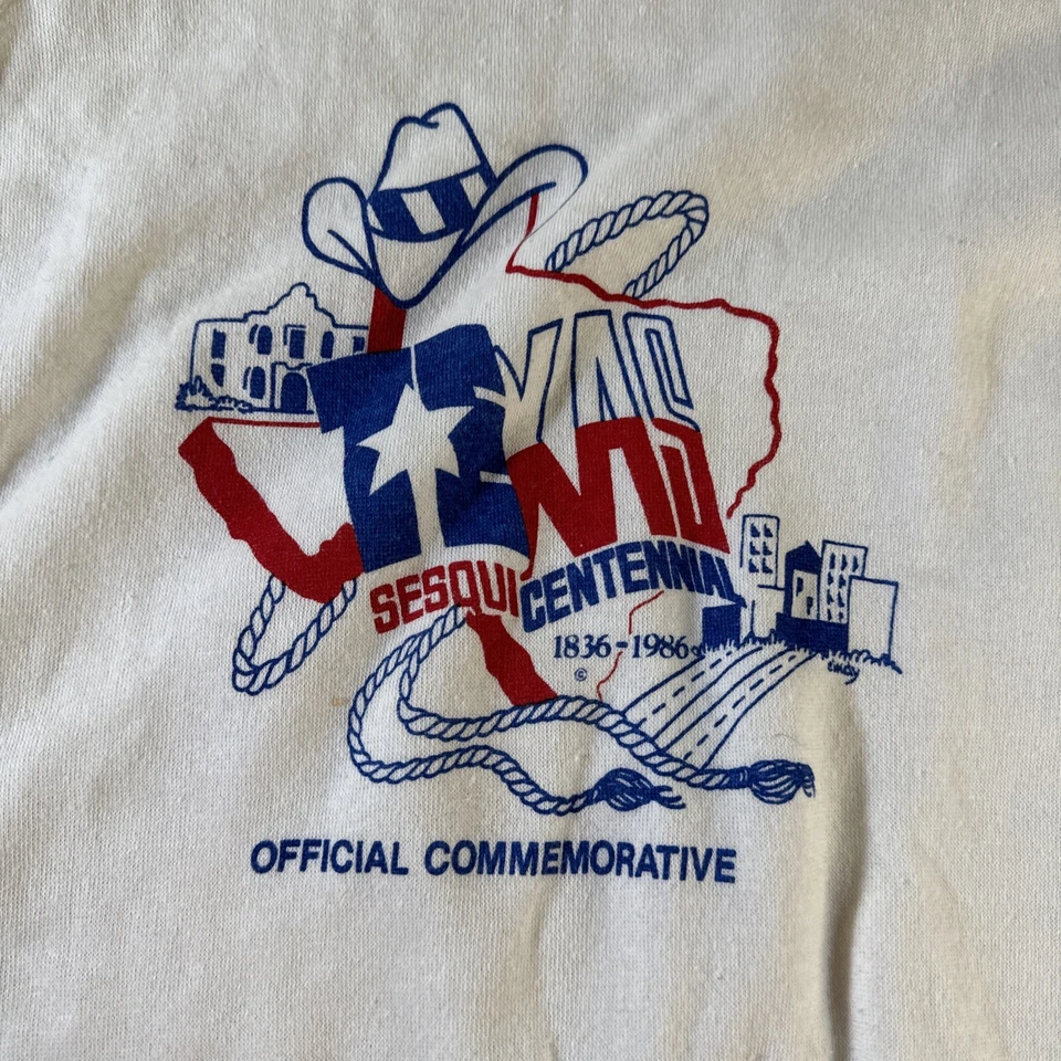 Texas Sesquicentennial Sweatshirt Adult Size L White Crewneck Vintage - Image 2 of 4