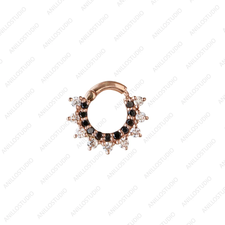 Natural Balck & White Diamond Septum Clicker, Daith Earring Piercing in 18k Gold - Image 3 of 4