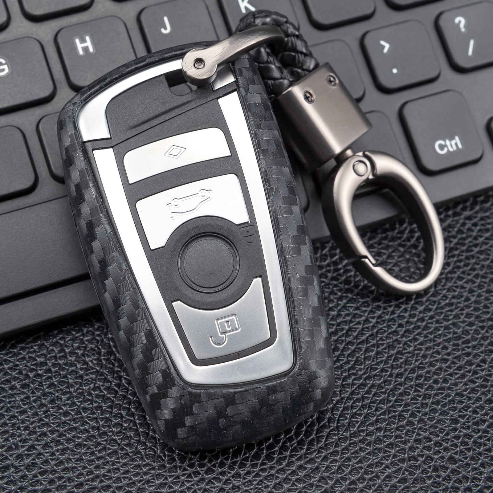 Silicone Carbon Fibre Car Key Fob Chain Case Cover For BMW F01 F10 F20 F30 F32
