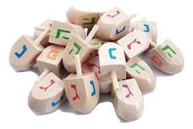 Lot 20 pc Natural Wood Spinning top Dreidel Hanukkah Sevivon Nes gadol haya po.