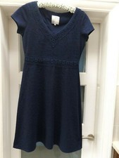 RJR John Rocha Navy cotton v neck short Sleeve Dress with lace trim Size 10
