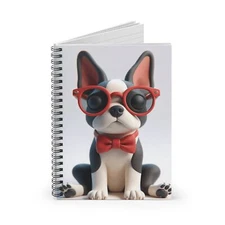 Spiral Notebook Ruled Line Claymation 3D Boston Terrier with Red Bowtie Design 3