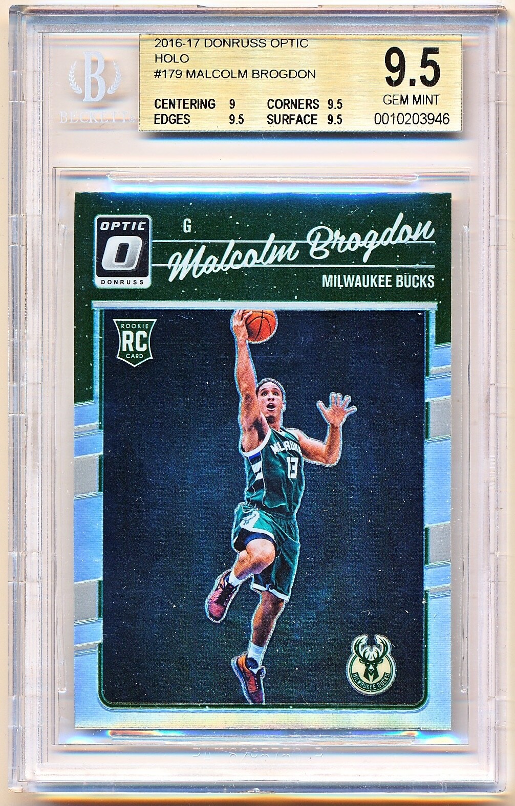 2016-17 Donruss Optic Malcolm Brogdon Holo Rc #179 BGS 9.5 - POP 9 - QTY AVAIL