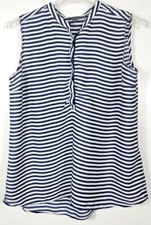 Cynthia Rowley Women's Size XL Blue White Striped Blouse Top Sleeveless V-Neck