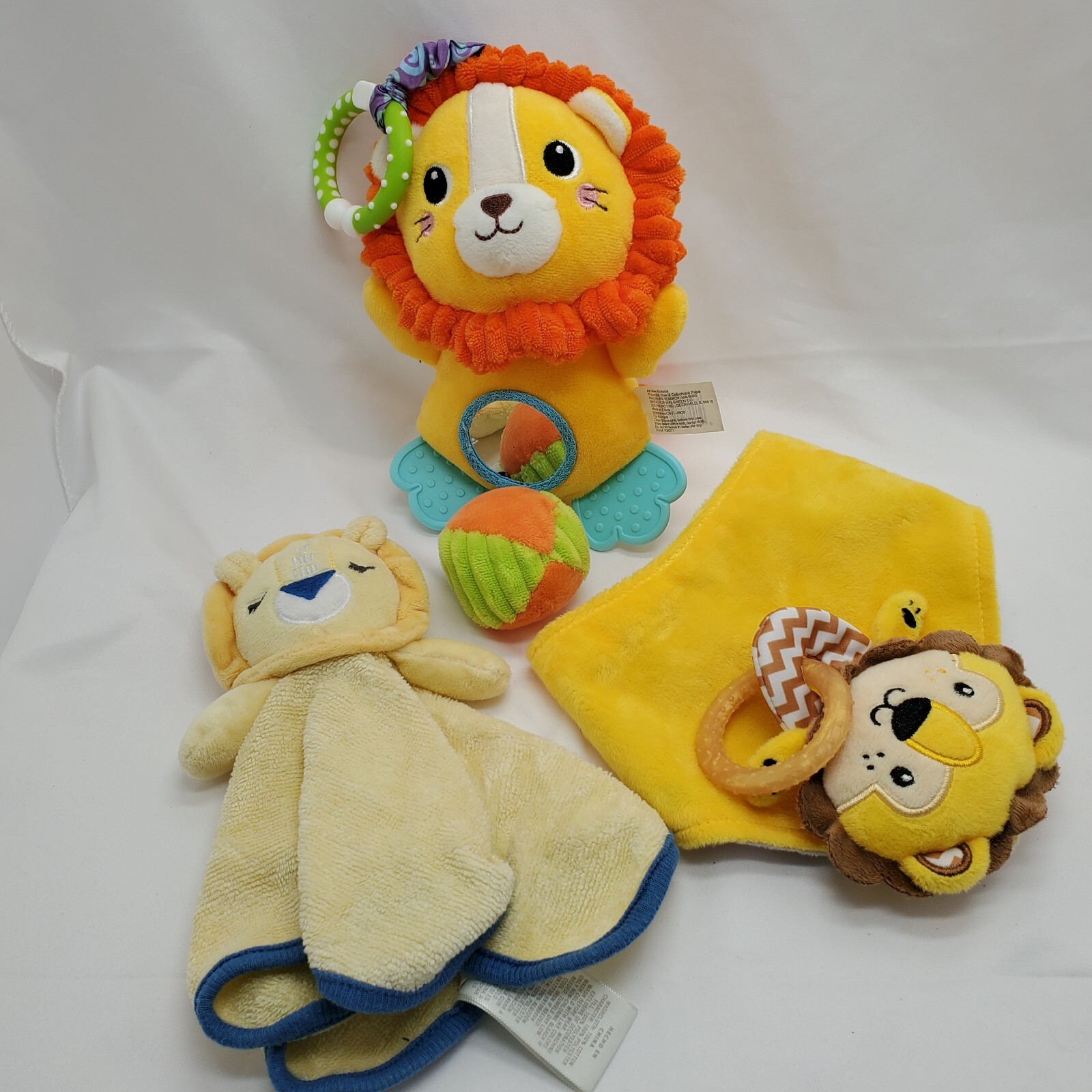 Infant Teething Toy Lot Lion Leo Clean Bib Stroller Lovey Yellow Tan