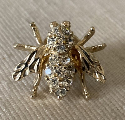 PANETTA Crystal Bumble Bee Pin Hat Lapel Tac Gold Tone Small Signed