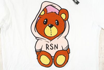 REASON WHITE LARGE TERRY CLOTH TEDDY BEAR TEE TEXTURED GRAPHIC