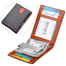 Minimalist Slim Mens Wallet Front Pocket Leather Card Holder Purse RFID Blocking