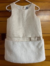 Janie and Jack Gold Sparkle Faux Fur Trim Dress EUC Girls Sleeveless Size 3
