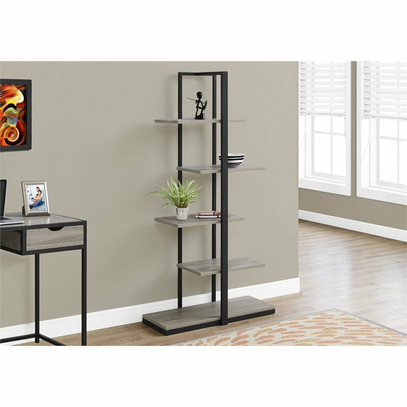 Monarch 5 Shelf Metal Bookcase in Dark Taupe and Black