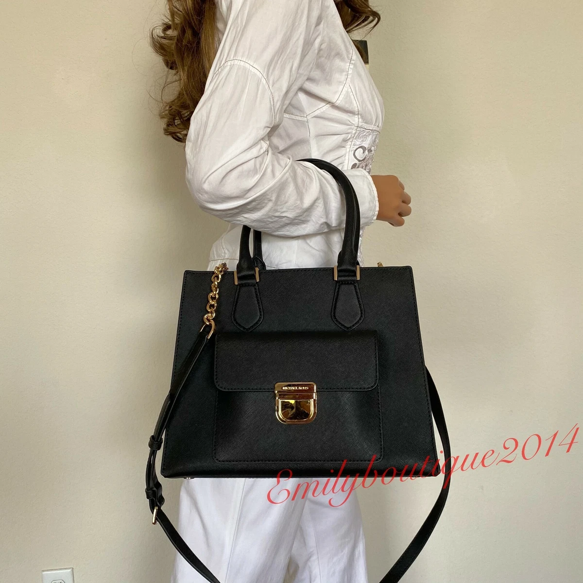 NWT Michael Kors Bridgette Medium EW Tote Black Leather Satchel Crossbody Bag