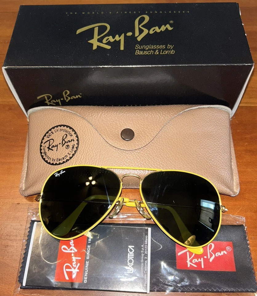 Lentes Ray Ban Aviator Bausch Lomb amarillas colores voladores 58 mm G-15 con caja y estuche Foto 3 de 4