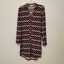 Michael Kors Dress Women 2 Orange Chevron Collared Roll Tab Sleeve Button Up