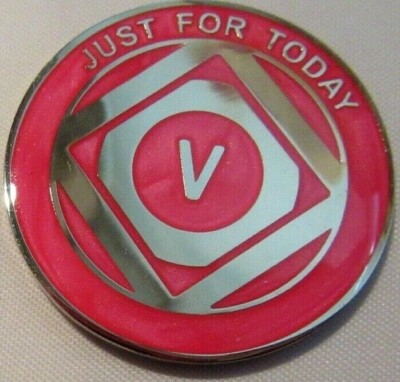 JUST FOR TODAY Narcotics Anonymous  PINK 5 Year Medallion NA coin token