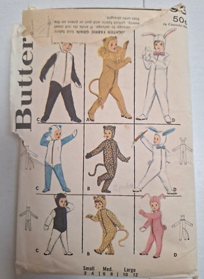 Animal Lion Cat Rabbit Childs 6 8 Costume Butterick 3193 Sewing Pattern Cut VTG