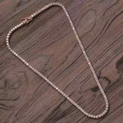 25Ct Round Lab-Created Diamond Unisex Tennis Necklace 14k Rose Gold Plated