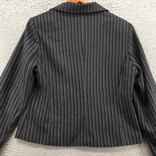 Cabi Cropped Blazer Jacket Womens 12 Black Striped Button Up Notch Lapel Office - Picture 12 of 20
