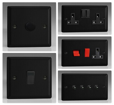 Varilight Urban Matt Schwarz Lichtschalter Steckdose LED Dimmer Kipp Herd Sicherung TV