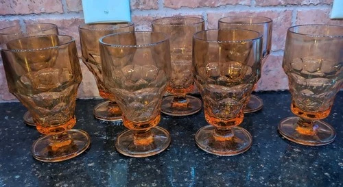 Vintage 1960's Anchor Hocking Amber Georgian Pattern Footed Tumbler  Glasses