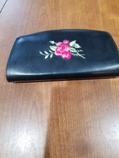Baronet Fifth Avenue Clutch Wallet Bilifold 8" Black W/ Red Flowers