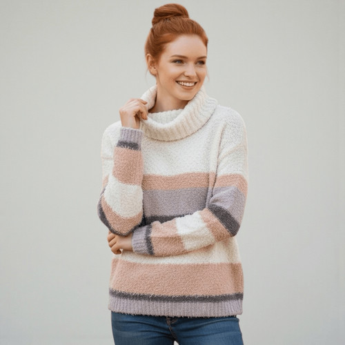Snails & Cinnamon Soft Striped Turtleneck Sweater XL