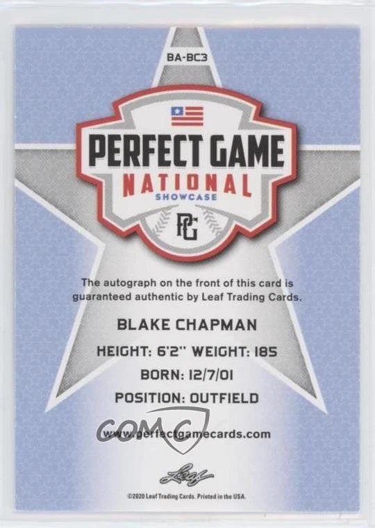 2020 Leaf Perfect Game National Showcase Red /5 Blake Chapman #BA-BC3 Auto - Image 2 of 2