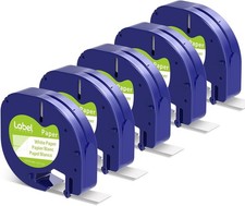 Durable 5-Pack White Paper Label Tape for DYMO Letratag & More, Black on White