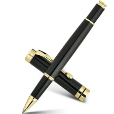 BEILUNER Ballpoint Pens, Stunning Black Chrome Metal Pen with Golden Trim, Be...