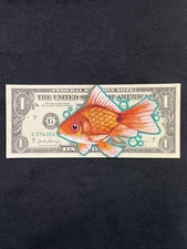 Goldfish  1 Dollar Bill Original painting Graffiti Art Street Art Tattoo Art