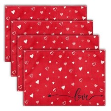 4pcs Valentine Placemats, 12x18in/30x45cm Valentine's Red Love Heart Placemats